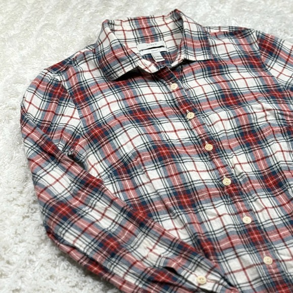 J. Crew Shirt Women's Size 0 Perfect Flannel Plaid Cotton Christmas Preppy Biho - Picture 6 of 10